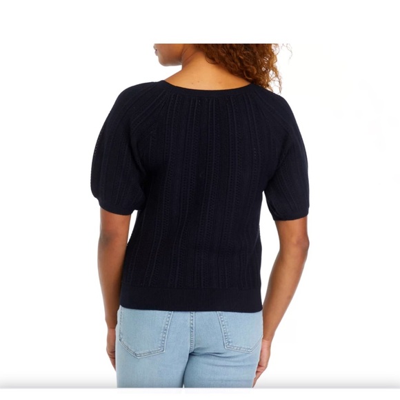 Brand New Philosophy Women's Black Puff Sleeve Pointelle Sweater Size Medium NWT - Picture 3 of 4